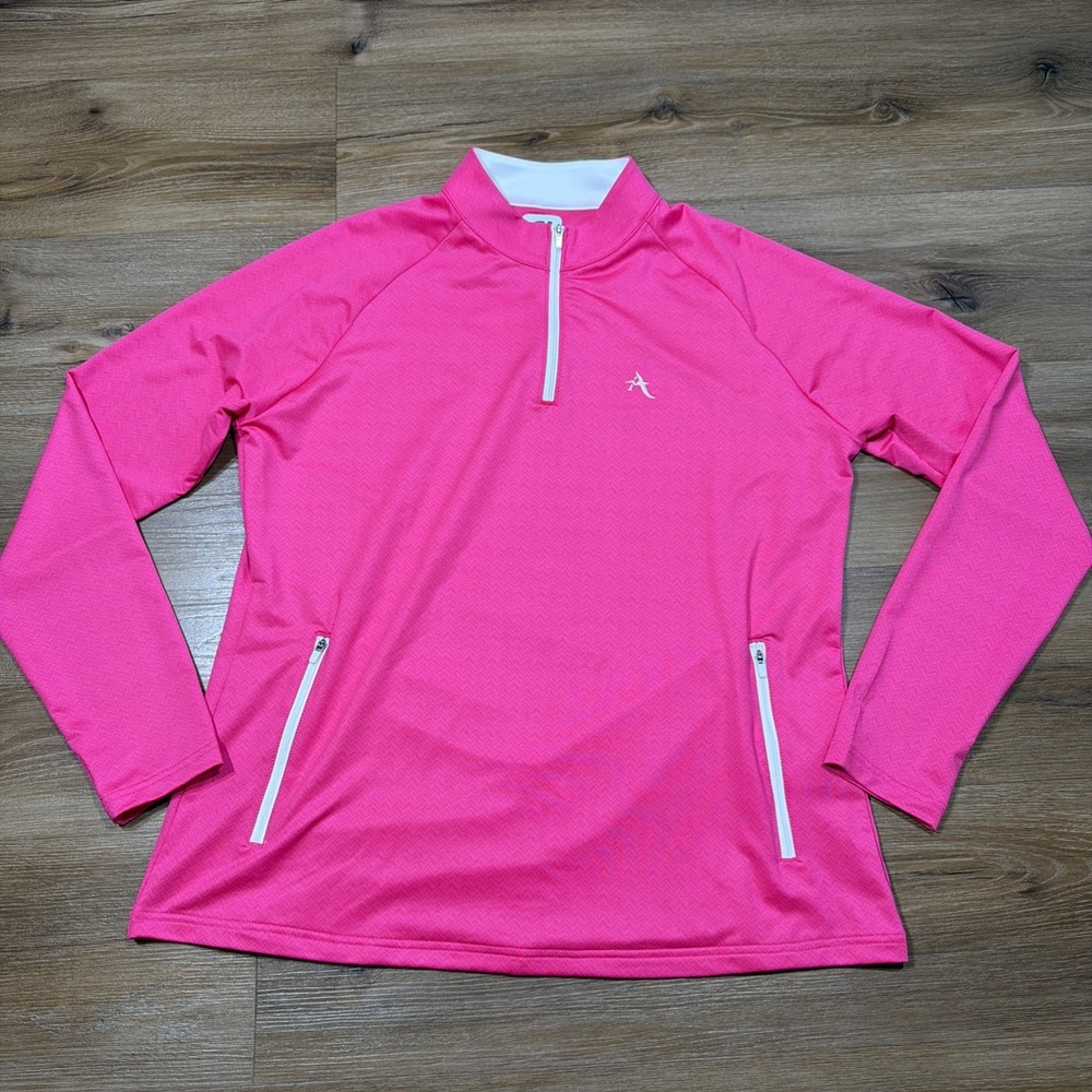Footjoy FJ Golf Pullover 1/4 Zip Womens Large Performance Pink Stretch Logo